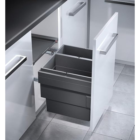 Hailo Abfallsammler Auszug 3608311 | für 30cm Unterschrank | Cargo Synchro 1fach 30 Liter | Dunkelgrau (50er Schrank - 2fach)