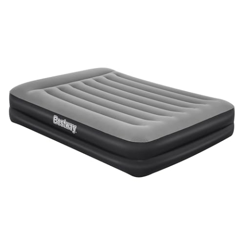 Bestway Airbed Tritech Bicolor Black/Grey Double Plus Flocked, 203X152X46 cm, Integrated Electric Pump and Bag, Queen