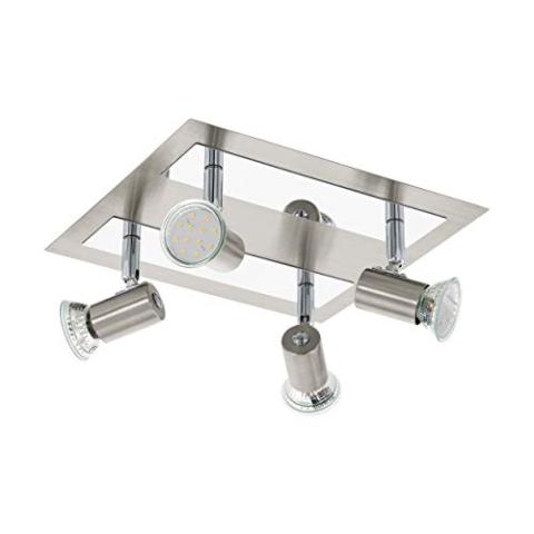 EGLO LED Deckenlampe Rottelo, 4 flammige Deckenleuchte, Deckenstrahler aus Metall, Wohnzimmerlampe in Nickel-Matt, Chrom, Spots inkl. GU10 Leuchtmittel, warmweiß