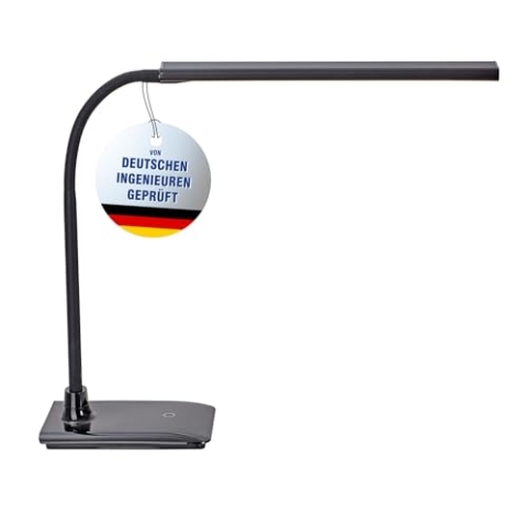 Maul LED Tischleuchte MAULpirro | dimmbare Standleuchte für Schreibtisch und Arbeitsplatz | Arbeitsplatzleuchte mit 4-Stufen-Dimmer | Schreibtischlampe mit 3000K Farbtemperatur | Schwarz