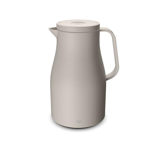 alfi ECONSCIOUS 1,0l, oatmeal beige, Isolierkanne mit hygienischem Hartglaseinsatz aus Bio-Kunststoff, Drehverschluss mit Druckknopf, Ausgießen mit einer Hand, ideal als Kaffeekanne, Teekanne,BPA-frei