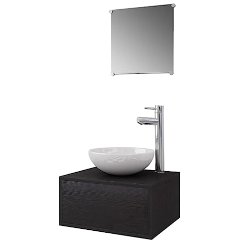vidaXL 4-TLG. Badmöbel-Set Waschbecken Waschtisch Wasserhahn Spiegel Badezimmer
