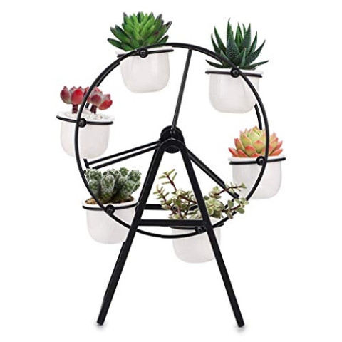 Sumnacon Pflanzenständer in Riesenradform für Sukkulenten, inklusive Keramik-Pflanztöpfe, tolles Display, Mini-Blumenständer mit Töpfen (Pflanzen sind nicht im Lieferumfang enthalten), schwarz