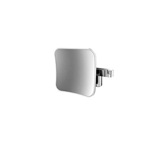 emco Evo LED Kosmetik- und Rasierspiegel am Doppelgelenkarm, eckiger Kosmetikspiegel mit Beleuchtung zur Wandmontage, dimmbarer Vergrößerungsspiegel (5-fach)