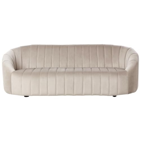 3-Sitzer Sofa Samt beige gesteppt oval Muschelform niedrige Rückenlehne Malung