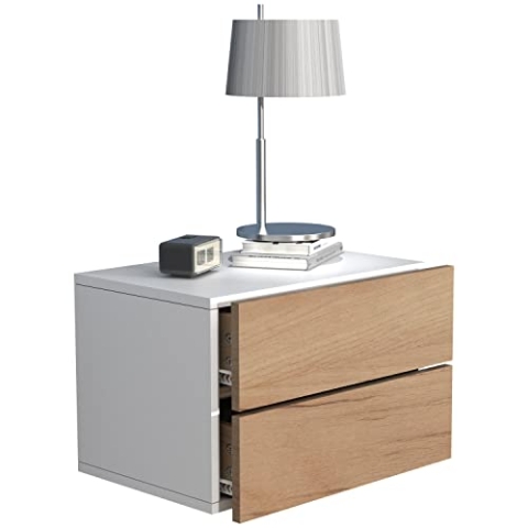 VCM Nachtschrank | Wandschublade | Wandboard | Nachttisch | Maße ca H. 30 x B. 45 x T. 32 cm - Usal L 45 cm Weiß/Honig-Eiche
