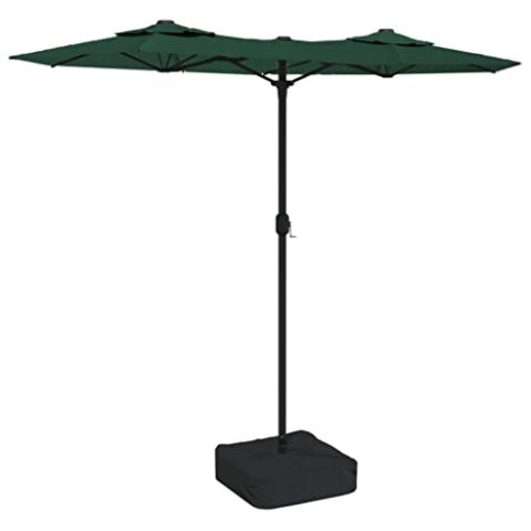 vidaXL Doppelsonnenschirm, Sonnenschirm mit LEDs Eisenmast, Gartenschirm mit Kurbel Sonnenschirmständer, Marktschirm Strandschirm UV-Schutz, Grün