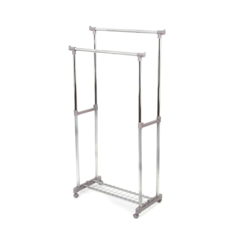 Compactor RAN2530 Alex Doppel-Kleiderständer mit Verstellbarer Höhe, 83,5 x 44 x 91-160 cm, Grau/Silber