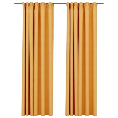vidaXL 2X Vorhang Verdunkelung mit Haken Verdunkelungsvorhang Kräuselband Thermo Gardine Blickdicht Vorhänge Leinenoptik Gelb 140x245cm
