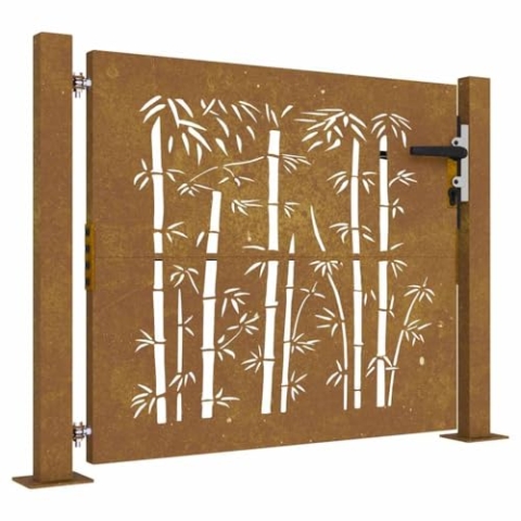 vidaXL Gartentor, Gartentür mit Bambus-Design, Abschließbar Hoftor Eingangstor für Garten Terrasse, Tor Zauntor Gartenpforte, 105x105 cm Cortenstahl