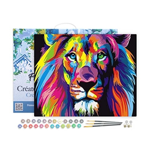 Figured'Art Malen Nach Zahlen Erwachsene Mit Rahmen Pop Art Löwe - Paint by Numbers Basteln DIY Bastelset 40x50cm Leinwand gespannt auf Holzrahmen