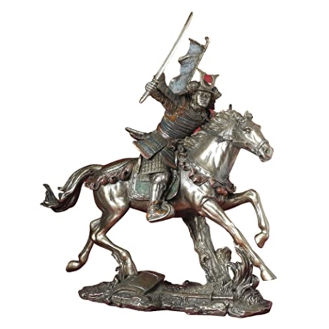 Parastone Samurai Figur - Krieger in Rüstung auf Pferd Japanischer Krieger, Deko-Figur, Deko-Artikel, Bronze-Optik, H 25 cm
