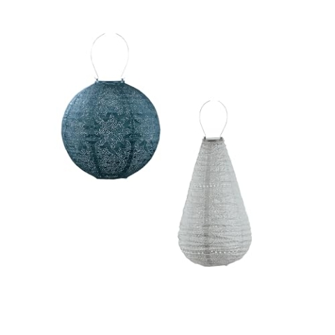 LUMIZ Solarlaterne - für Außen - Iris Satz - 2 Stück - Gartenbeleuchtung - Solarlampen - Gartendeko - 28cm - Silber