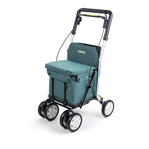 Carlett - Lett800 Comfort Move | Einkaufstrolley | 4-Rad Faltbarer Einkaufswagen | Medizinprodukt der Klasse I | Abnehmbare Tasche 29 l/15 kg | Rollator mit Sitz | Ablagefach | Grün
