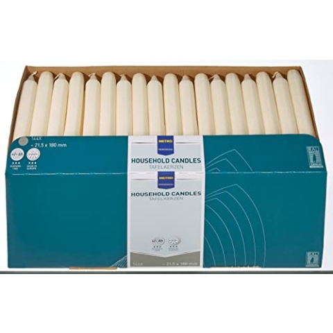 METRO Professional Tafelkerzen, 144 Stück, elfenbein, Ø 21.5 mm (180 mm lang), 6h Brenndauer, Gastronomiebedarf, Gastronomiekerzen, Gerade Kerzen, Household Candles, Made in Europe,m Unparfümiert