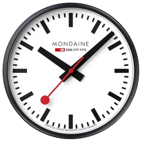 Mondaine A990.Clock.12SBB Wanduhr Quarz 25 cm Schwarz/Weiß