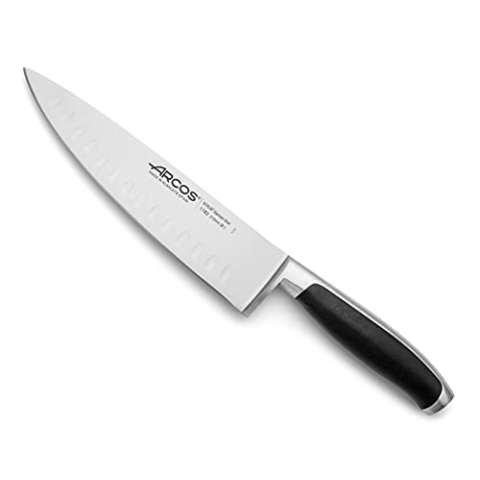 Arcos Chefmesser aus Edelstahl 21 cm - Professionelles Küchenmesser mit Doppelschliff, Ideal für Schneiden von Lebensmitteln - Ergonomischer Griff aus Polyoxymethylen, Schwarz, Serie Kyoto