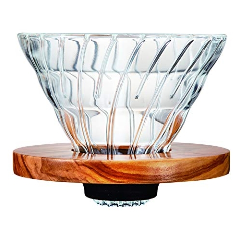 Hario VD 1–4 Cup Olivenholz V60 Tropfer Plus Messlöffel, Glas, transparent, 02 Größe, Holz, 11 x 9,8 x 10,7 cm