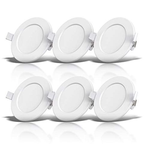 B.K.Licht - 6er Set LED Bad Einbaustrahler 230V flach, warmweiße Lichtfarbe, Lochdurchmesser 100mm, LED Spot, Deckenspots, Spots, Einbauleuchten, Einbauspots, Badezimmer, 115x30 mm, Weiß