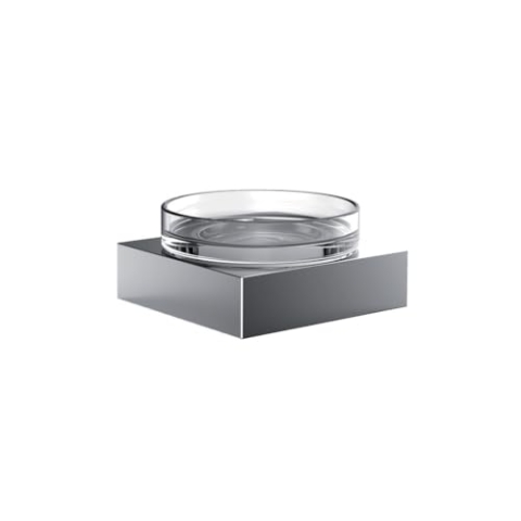 Emco Liaison Seifenschale rund, Seifenhalter für Reling, Seifenablage Glas/Chrom, Maße 90x90 mm – 183000101