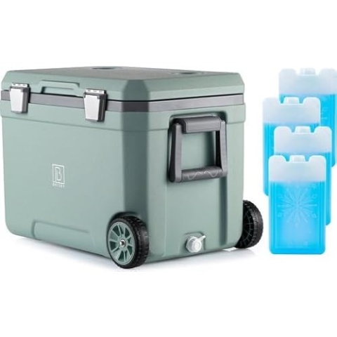 Brisby Kühlbox Camping - 45L, Kühlbox ohne Strom, inkl. 4 Dicke Kühlelemente, 3 Tage kühle Isolation, mit Rollen, solide und robust Design