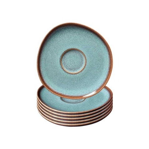 Villeroy & Boch like. by Lave Glacé Kaffeeuntertassen 6er Set, 15 cm, Untertassen mit einzigartiger Glasur, Steingut, Türkis
