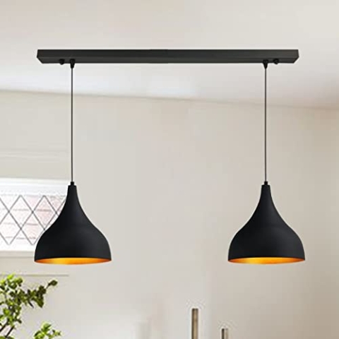 bamyum Pendelleuchte Esstisch I Adash I 2 Flammige Metall Hängelampe Ø 26 Cm Schwarz Deckenlampe Wohnzimmer Esstisch Rund Lampenschirm Hängelampe - Pendelleuchte Schwarz