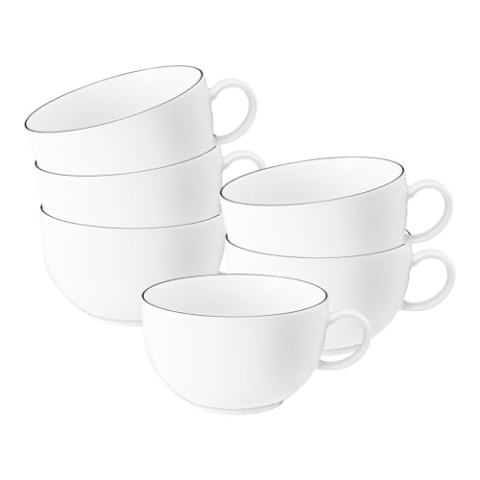 Seltmann Weiden Milchkaffeetassen 6er Set - 0,35 L - Durchmesser: 12,9 cm - Höhe: 6,4 cm - Lido - Form: Rund - Weiß - Black Line