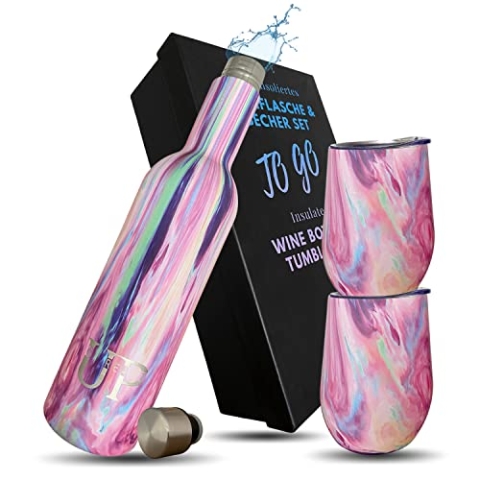 UP GREAT 3erSet Edelstahl Thermosflasche mit Becher und Deckel I Geburtstagsgeschenk für Frauen, Männer I Abschiedsgeschenk Kollegin I Wein Gechenkset I Thermobecher to go