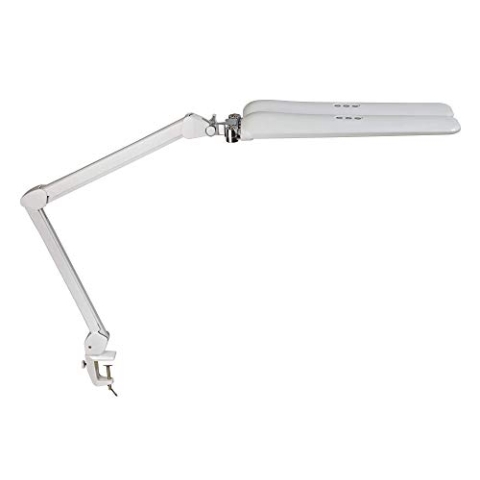 MAUL LED Arbeitsleuchte MAULcraft duo | Dimmbare Klemmlampe mit 6.500 Kelvin | LED Lampe mit 2 flexiblen LED Leuchtköpfen | Tageslichtlampe für Büro, Modellbau, Werkstatt | Weiß
