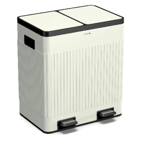 Klarstein Grama 40 Mülleimer 2 Fächer - 40 L Abfalleimer Mit Soft-Close Deckel & Retro-Design, Herausnehmbare Behälter, Vintage Creme