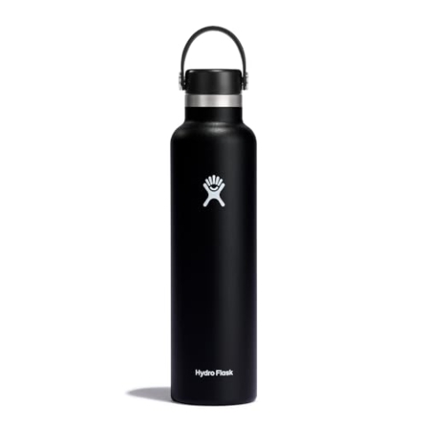 HYDRO FLASK - Trinkflasche 709ml (24oz) - Isolierte Wasserflasche aus Edelstahl - Sportflasche mit auslaufsicherem Flex Deckel & Gurt - Thermoflasche Spülmaschinenfest - Kleine Öffnung - Black