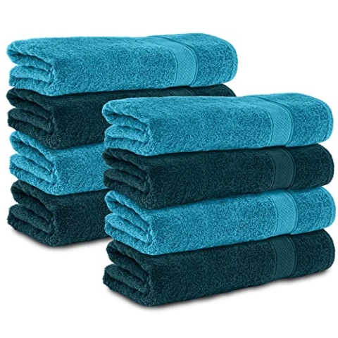 Komfortec 8er Duschtücher 70x140 cm Set aus 100% Baumwolle, 470g/m², Frottee, Weich, Petrol/Türkis