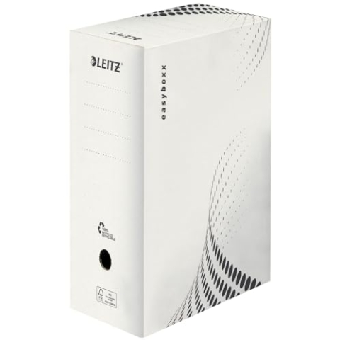 Leitz easyboxx Archiv-Schachtel, 150 mm Rückenbreite, Aktenkarton A4, Boxen zur Aufbewahrung für bis zu 1400 Blätter, Lagerbox mit geometrischem Design, 25 Stück, Weiß/Grau, 61330000