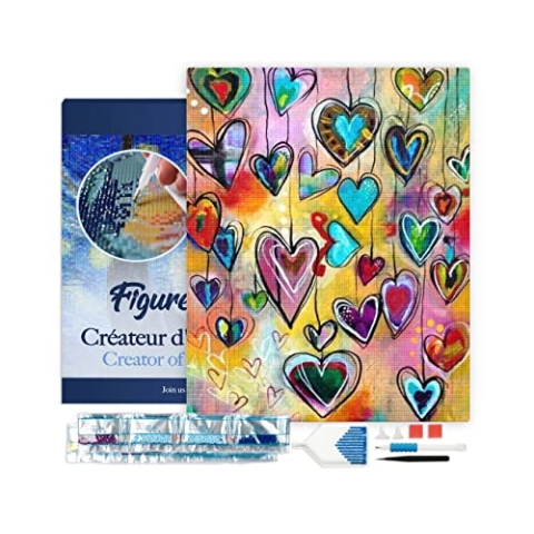 Figured'Art Diamond Painting Erwachsene 40x50cm Mit Rahmen Ganze Leinwand gespannt Herzen 5D Bilder Eckige Steine - DIY Set Basteln