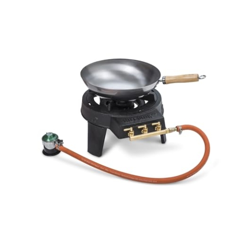 Hot Wok 12 kW Gasbrenner aus Gusseisen inkl. Asia-Wok und einem Grillrost (kurze Streben) Camping BBQ