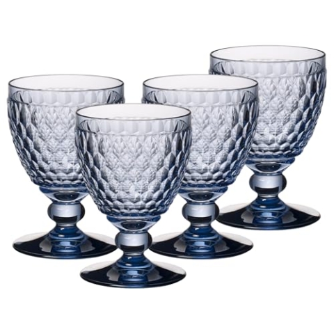 Villeroy & Boch Boston Coloured Rotweingläser Blue 4er Set, 310 ml, Farbige Weingläser mit Facettenmuster, Kristallglas für Rotwein, Spülmaschinengeeignet, Blau