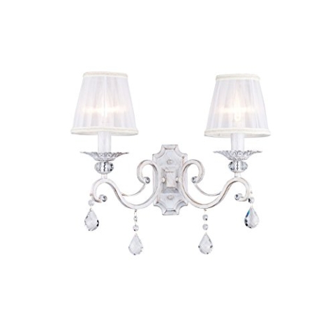 MAYTONI DECORATIVE LIGHTING Gemütliche Wandleuchte Grace, Schirm aus Organza, Metallrahmen weiß und gold lackiert, Kristallbehänge, excl. 2 X E14,40W für Schlafzimmer, Wohnzimmer, Küche