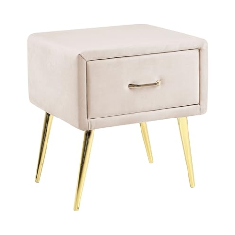 Beliani Nachttisch Samtstoff beige mit Schublade Metallgestell Gold modern Glam Flayat