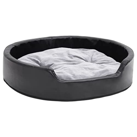 vidaXL Hundebett Schwarz Grau 79x70x19cm Plüsch Kunstleder Hundesofa Hund