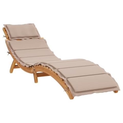 vidaXL Sonnenliege mit Auflage, Gartenliege mit Klappdesign Latten-Design, Liegestuhl für Pool Garten Terrasse, Relaxliege, Taupe Massivholz Akazie