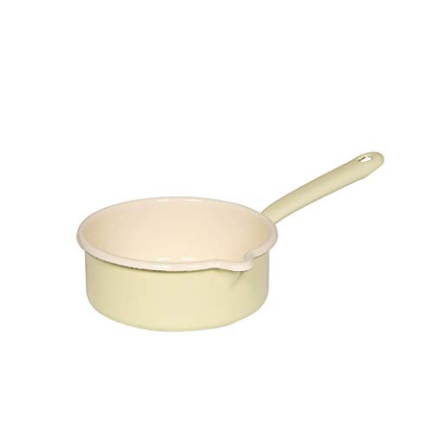 Riess, 0037-006, Stielkasserolle mit großem Ausguss 16, CLASSIC - BUNT/PASTELL, Farbe Pastell-Gelb, Durchmesser 16 cm, Höhe 7 cm, Inhalt 1.0 Liter, Emaille, Milchtopf, Induktion