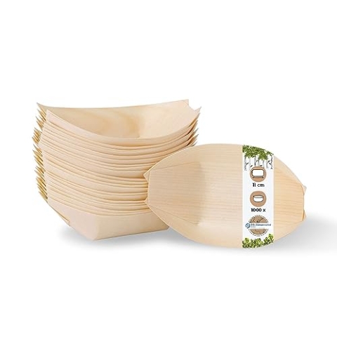 BIOZOYG 1000 Stück Buffet Zubehör Snackschalen Holz 11 cm - Alternative für Bambus Teller Einweg naturbelassen - Einweggeschirr modern - Catering-Zubehör Holzschalen