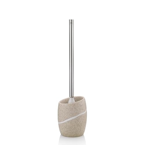 kela Klobürste mit Behälter 45 cm TALUS, Toilettenbürste mit auswechselbarem Bürstenkopf, Natursteinoptik, WC Bürstengarnitur, Edelstahlgriff, beige
