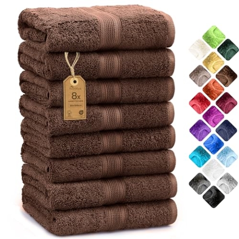 NatureMark 8er Pack Handtücher, 100% Baumwolle, 50 x 100 cm, Handtuch Set Schokobraun