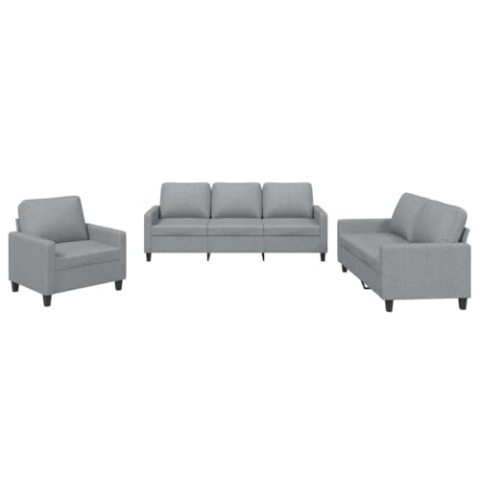 vidaXL Sofagarnitur 3-TLG., Sessel Couch mit Kissen Fußhocker, Sofa Wohnzimmersofa mit Armlehnen, Couchgarnitur Designsofa Sitzmöbel Polstermöbel, Hellgrau Stoff
