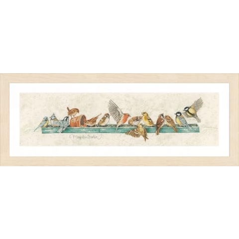 Lanarte Kreuzstich Stickpackungen Gezählter Kreuzstichbilder Set VÖGEL FUTTERSTELLE Wanddekoration Handarbeit Set für Erwachsene 69 x 18 cm DIY Deko Bastelset Handwerker Kreative Geschenkset