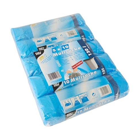 Papstar 1 Karton = 4x50 Müllsäcke zum Zuziehen, HDPE 120 l 100 cm x 70 cm blau 12433
