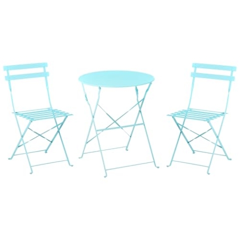 Balkonset Metall blau türkis 3-teilig Tisch rund 2 Stühle klappbar modern Fiori
