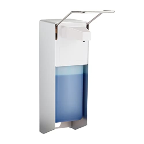 Relaxdays 10 x Eurospender, 1000 ml, Desinfektionsmittel, Seife, Ellenbogen-Hebel, Wandbefestigung, Hygienespender, Silber